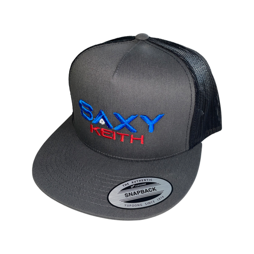 Black mesh, Dark Gray front, Blue & Red Saxy Keith letters