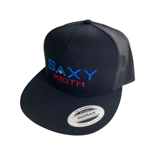 Black mesh, Black front, Blue & Red Saxy Keith letters