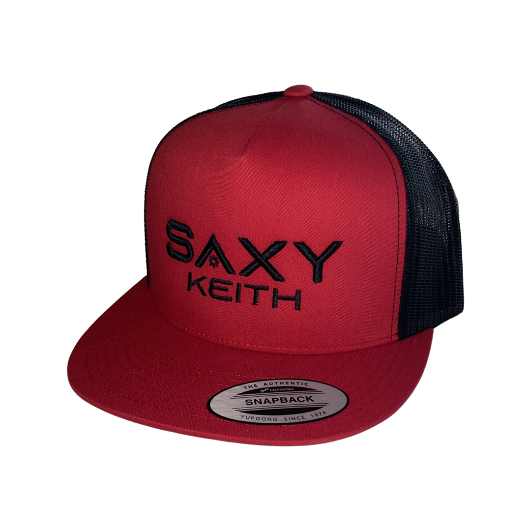 Black mesh, Red front, Black Saxy Keith letters